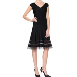 Tadashi Shoji Pintuck Jersey Portrait A-line Cocktail Dress - Black - Size M